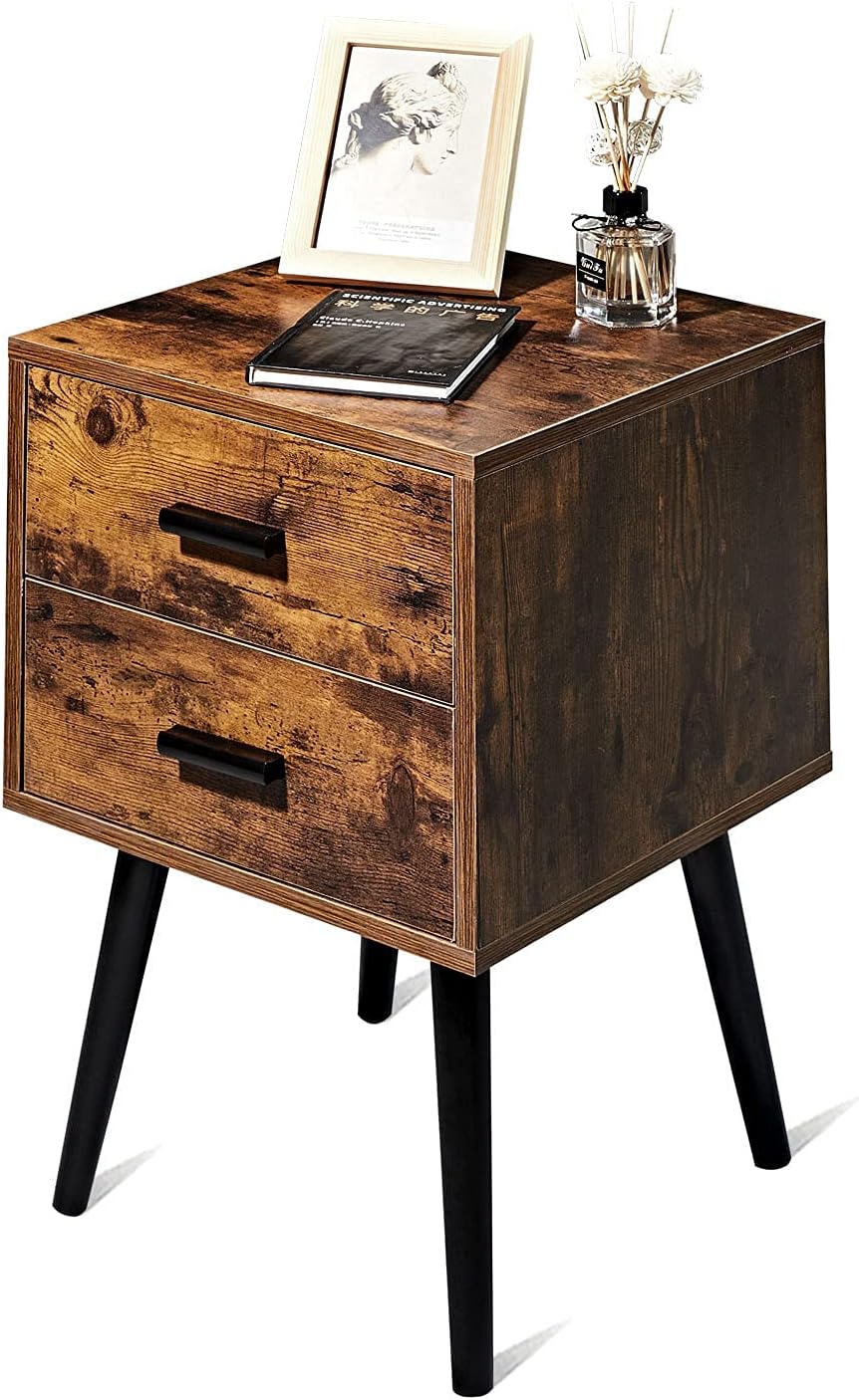 Rustic Brown Wooden Night Stand with 2 Drawers P71436
