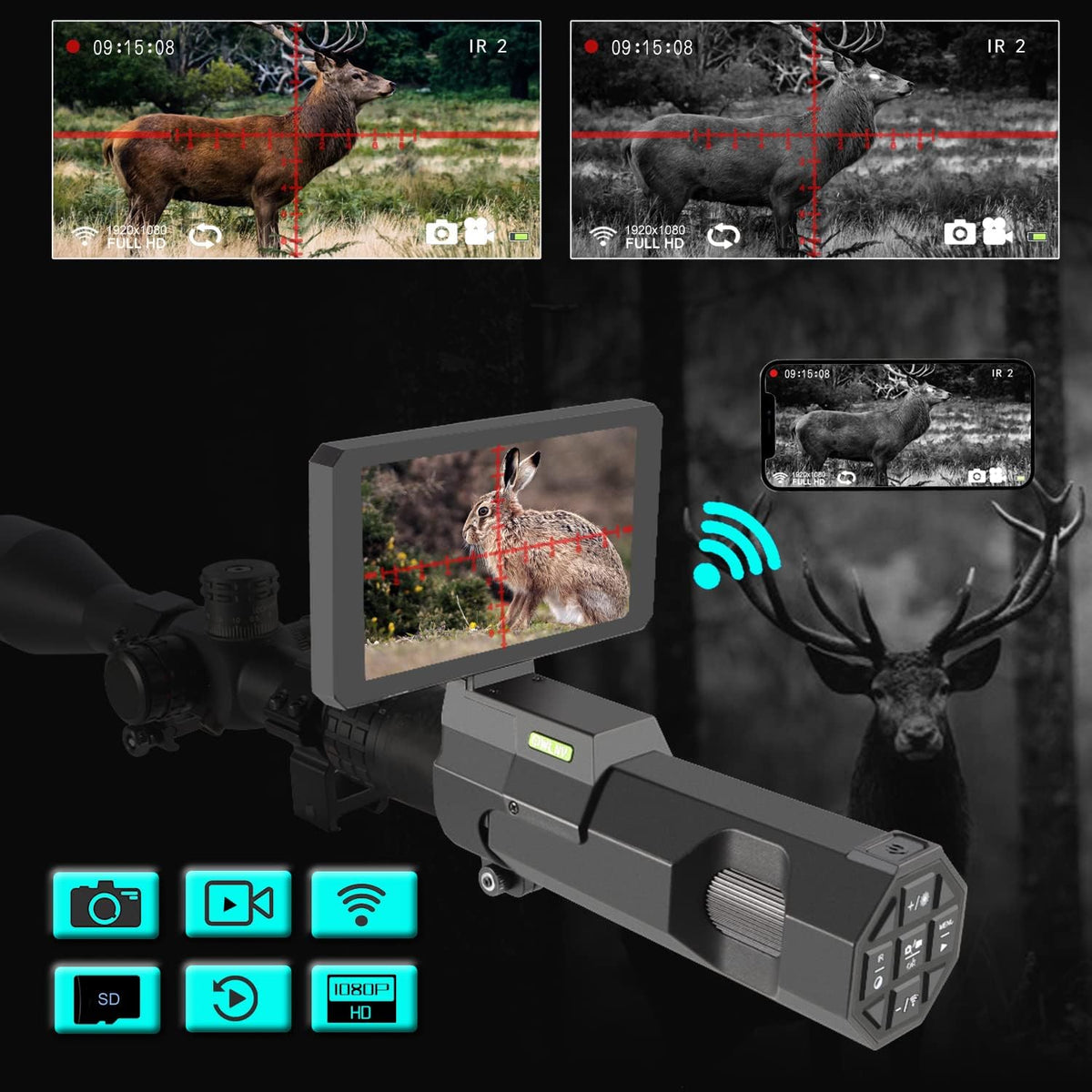 DIY Digital Night Vision Scope with Camera and 5.8 1080P HD Display Screen V39440