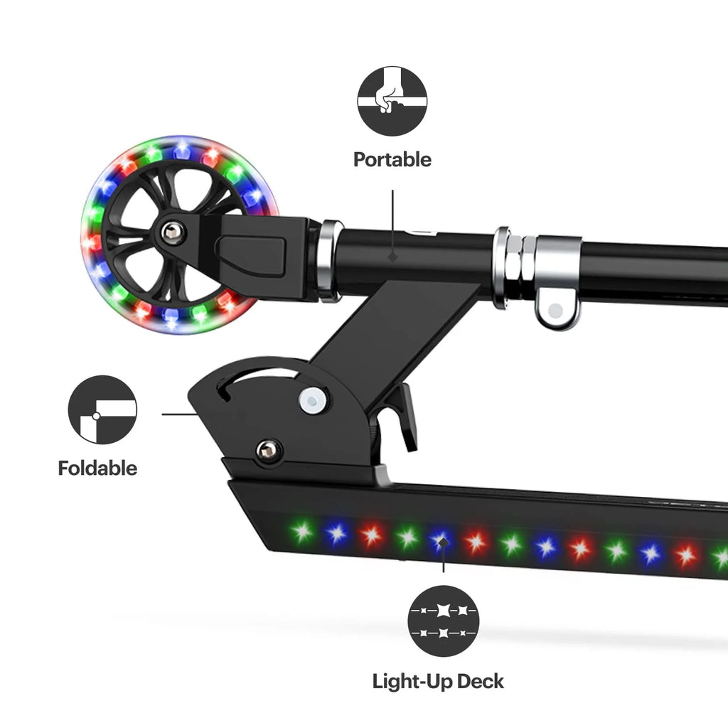 Black Collapsible Kids Kick Scooter with RGB Light Up LEDs F30486