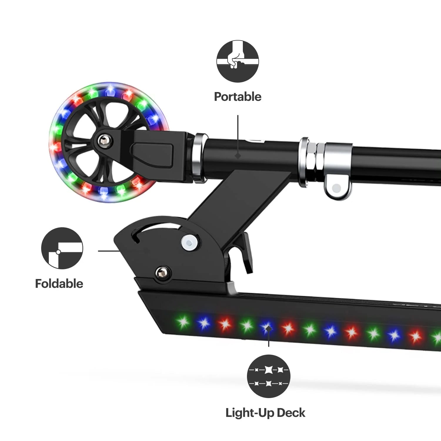 Black Collapsible Kids Kick Scooter with RGB Light Up LEDs F30486