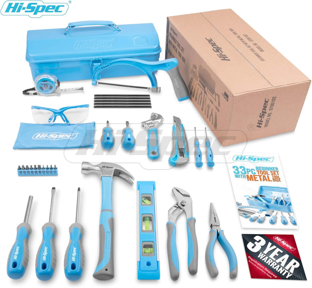 33 Piece Blue Tool Kit Set with Metal Box K41459