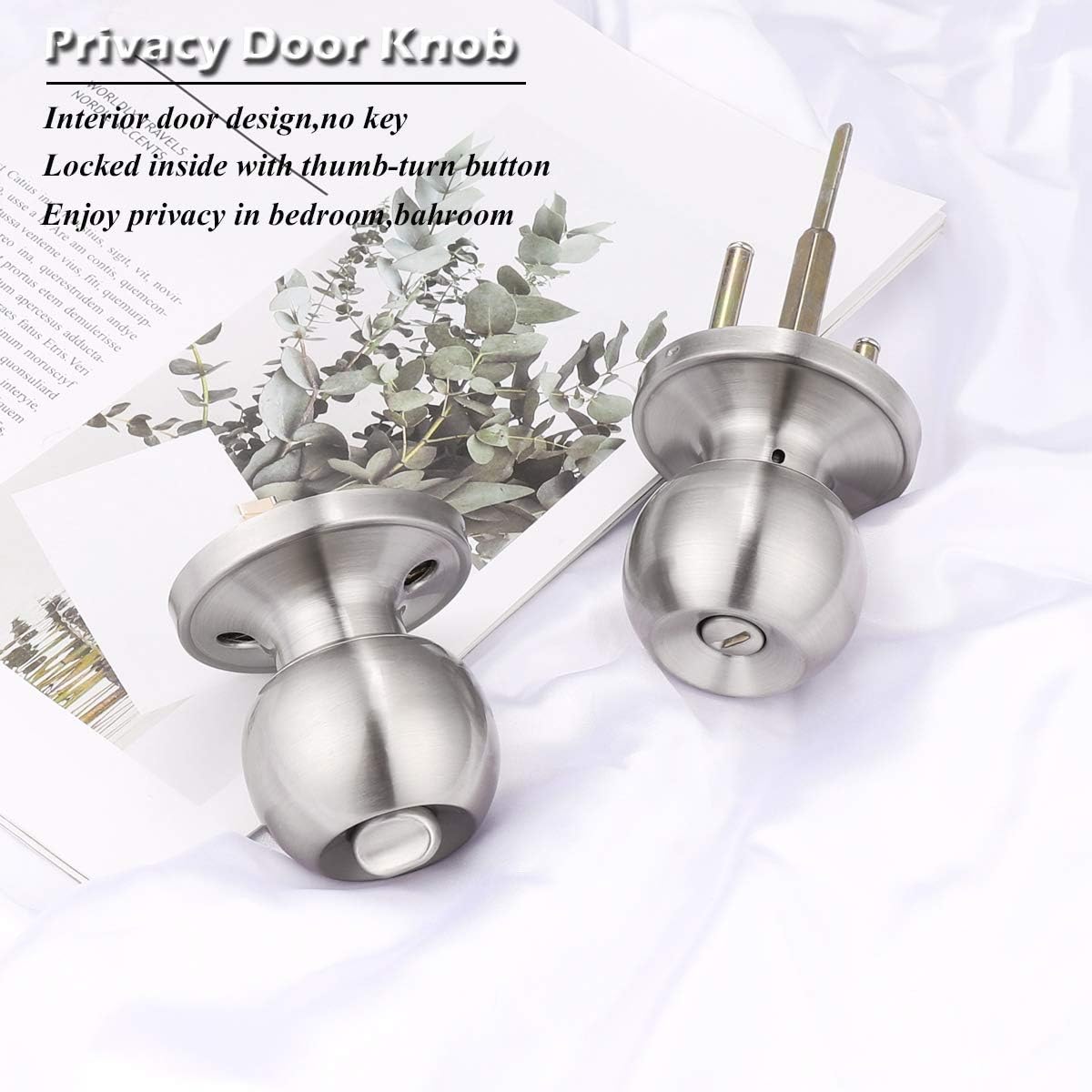 5 Pack Round Door Knobs with Lock in Satin Nickel U7022