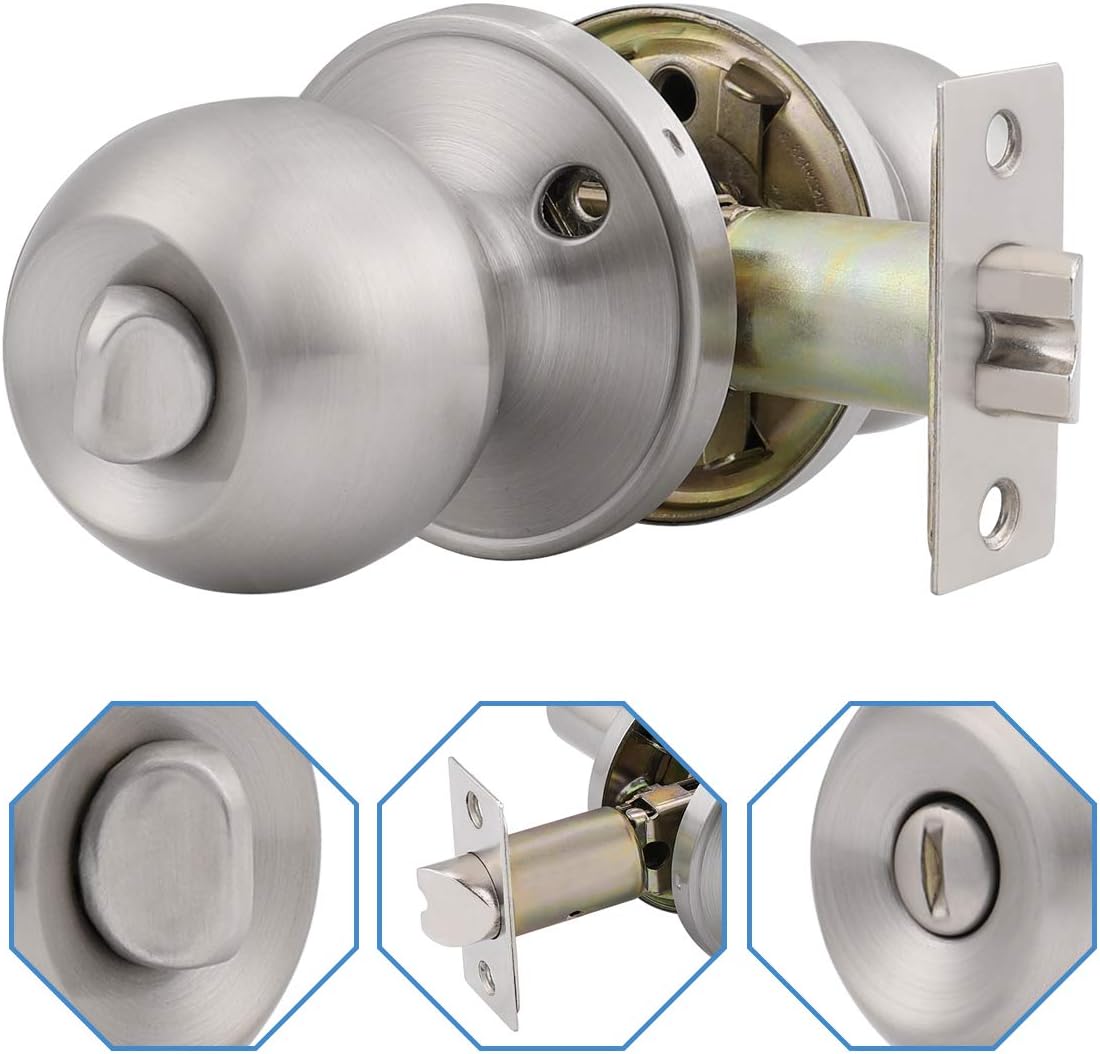 5 Pack Round Door Knobs with Lock in Satin Nickel U7022