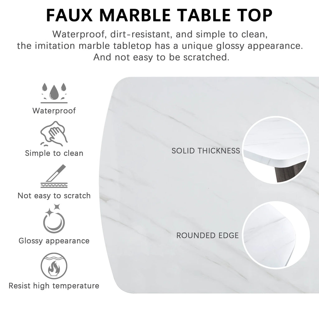 6PCS Faux Marble Dining Table Set with 4 Fabric Chairs and 1 Fabric Bench S8585