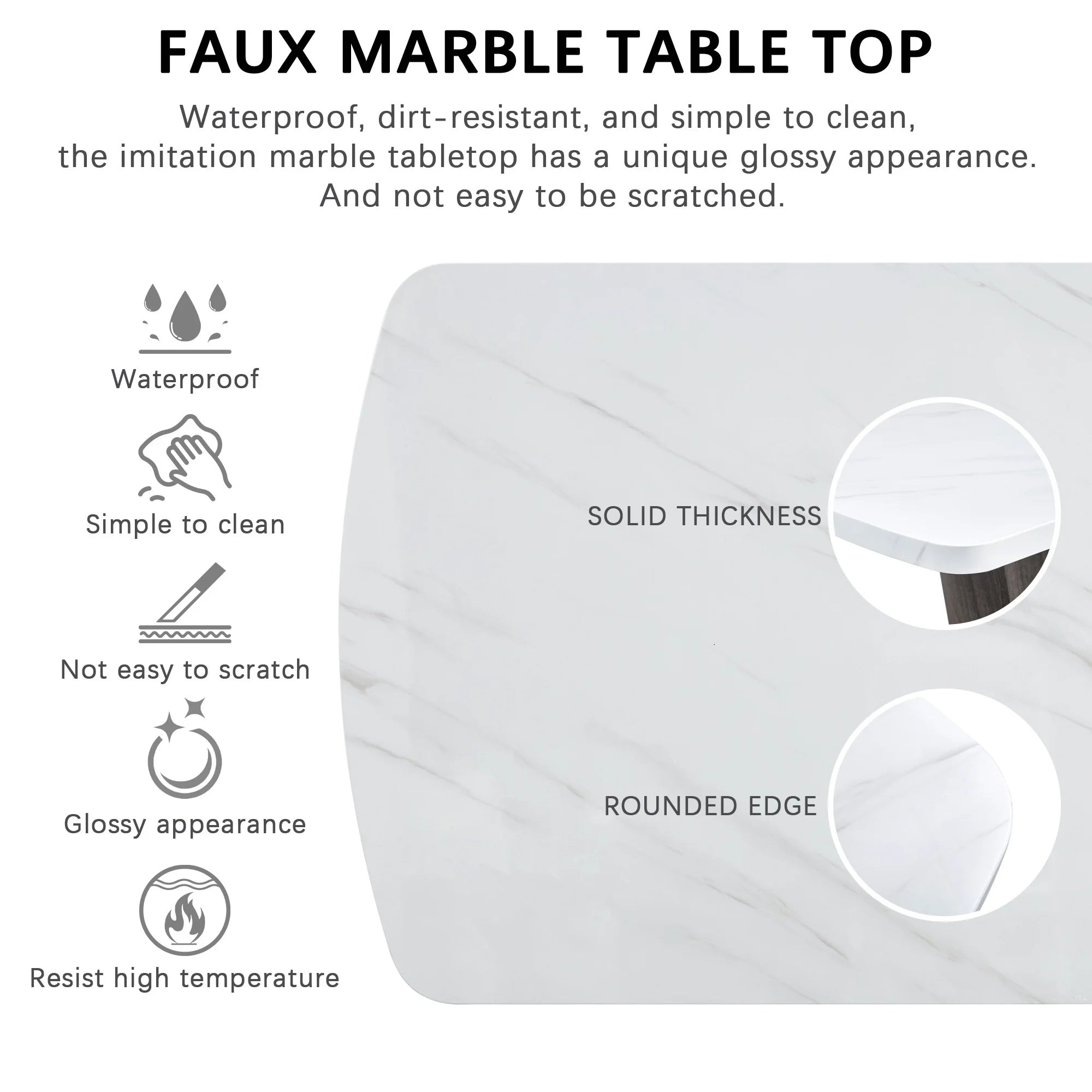 6PCS Faux Marble Dining Table Set with 4 Fabric Chairs and 1 Fabric Bench S8585