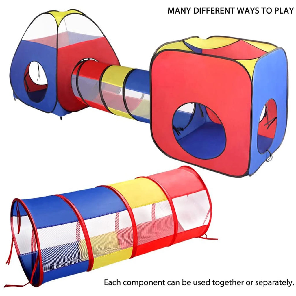 4 in 1 Kids Play Tent and Tunnels, Pop Up Ball Pit, 2 Tents + 2 Crawl Tunnels Playhouse Tent Set I9006