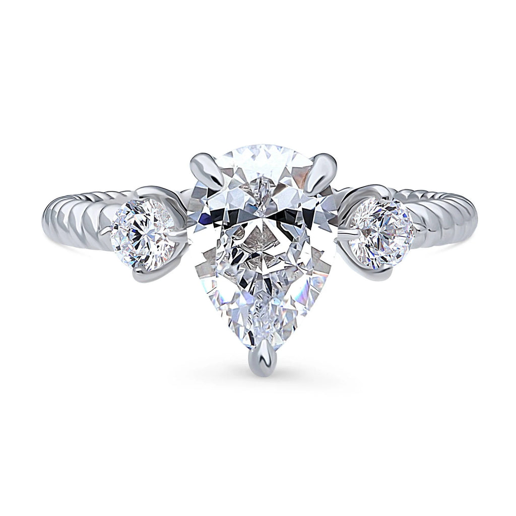 Sterling Silver Pear Cut Cubic Zirconia Woven Ring, Rhodium Plated Size 6 F658