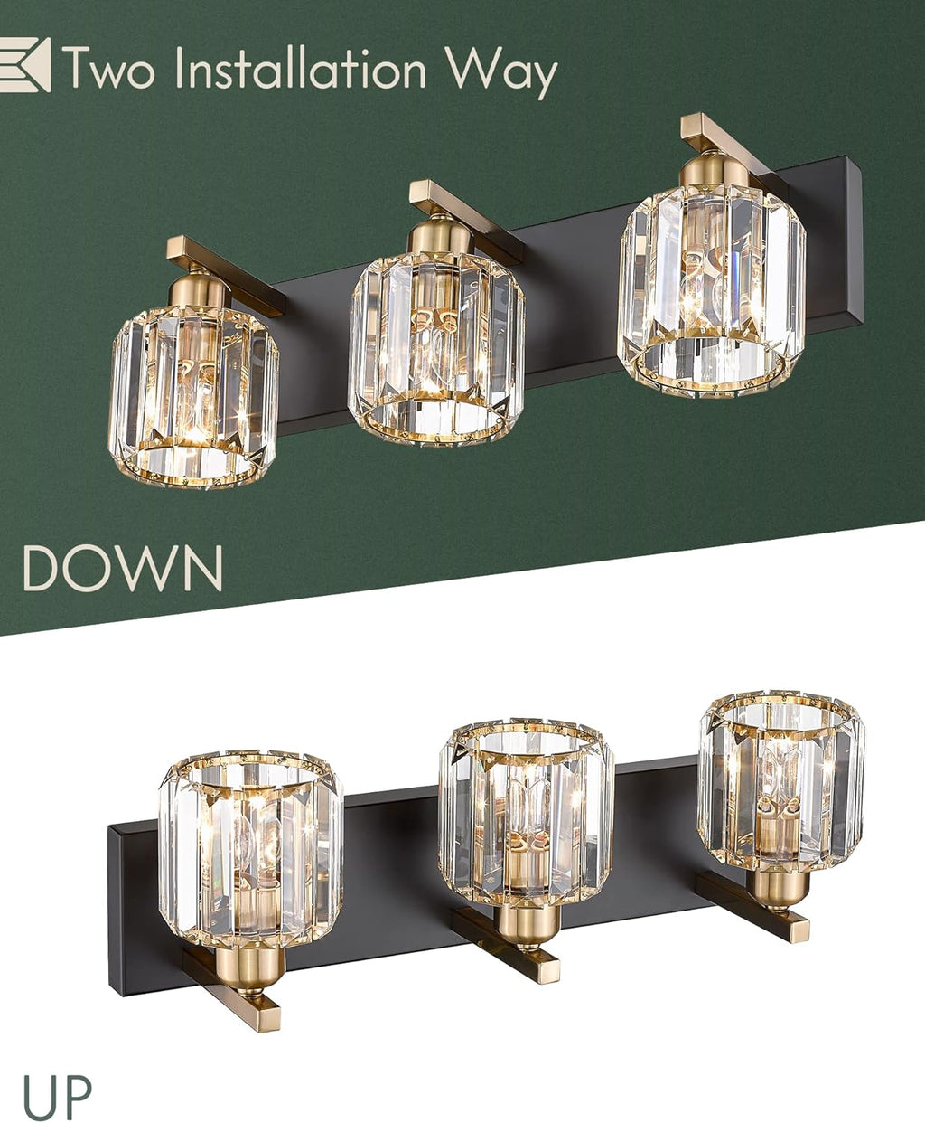 3-Light Crystal Vanity Light with Polished Gold Finish N8066