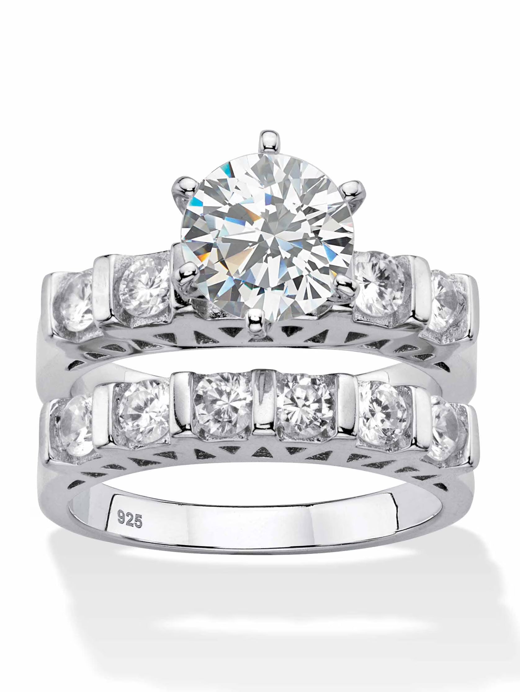 Platinum-plated Sterling Silver Cubic Zirconia 2-Piece Ring Set A364