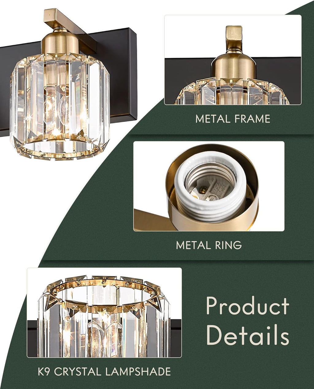 3-Light Crystal Vanity Light with Polished Gold Finish N8066