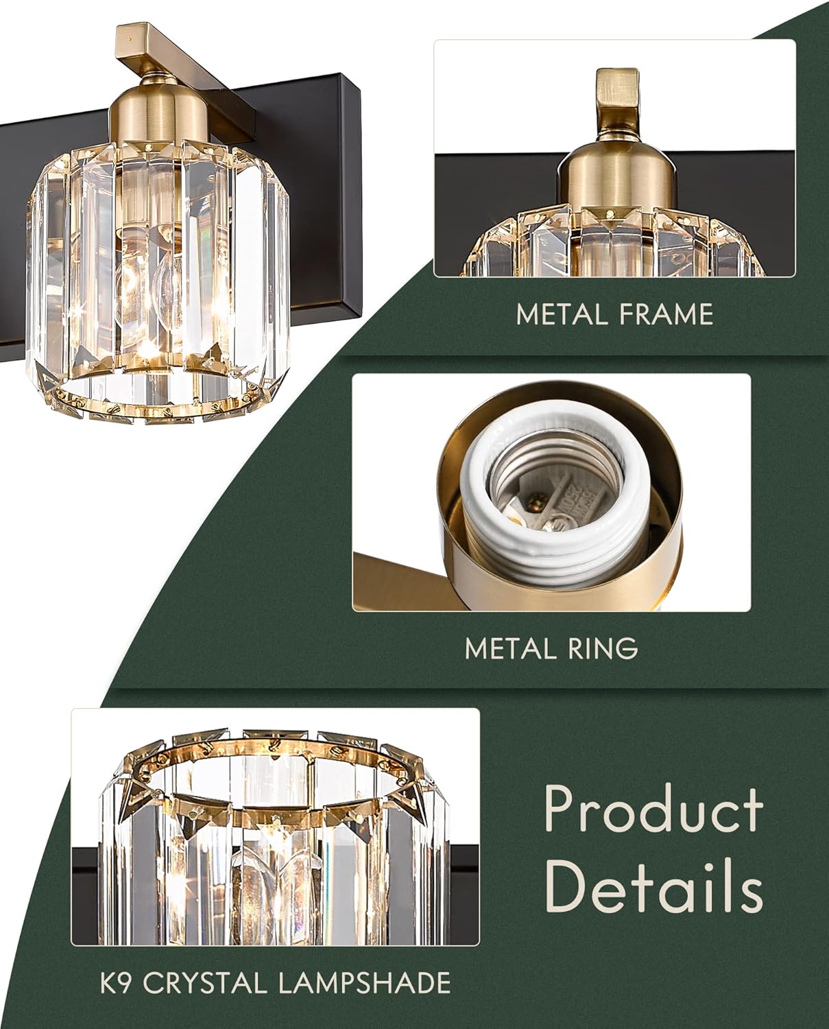 3-Light Crystal Vanity Light with Polished Gold Finish N8066