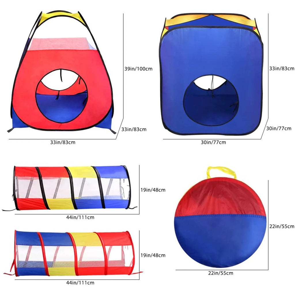 4 in 1 Kids Play Tent and Tunnels, Pop Up Ball Pit, 2 Tents + 2 Crawl Tunnels Playhouse Tent Set I9006