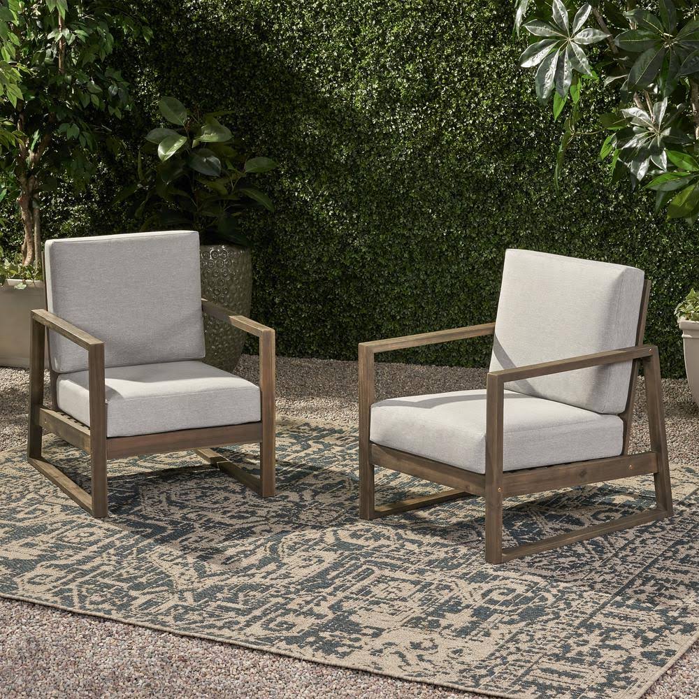 Acacia Wood Club Chair in Gray (Set of 2) E150