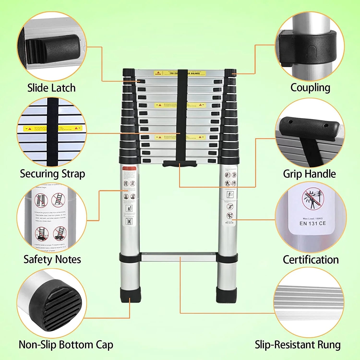 5M Heavy Duty Multi-Purpose Alu Telescopic Extendable Ladder Z67510