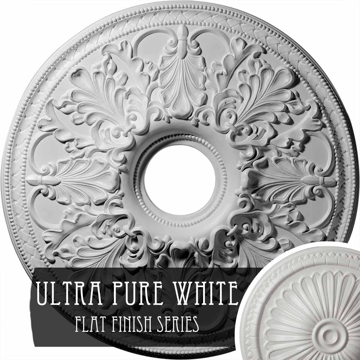 23 7/8x22OD x 4x22ID x 2 1/8x22P Ceiling Medallion, Hand-Painted Ultra Pure White Y357