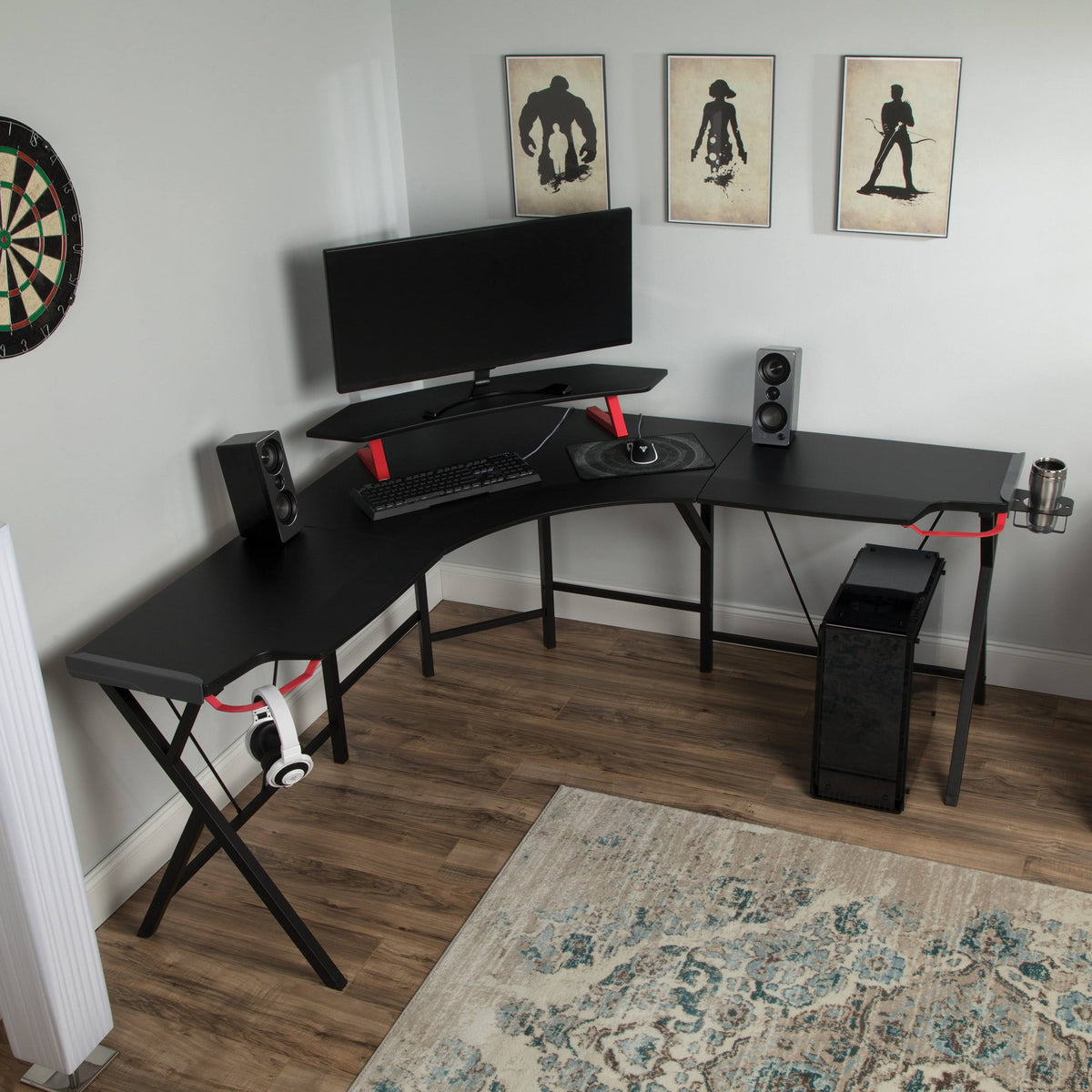 Grey L Shaped Gaming Desk Y503