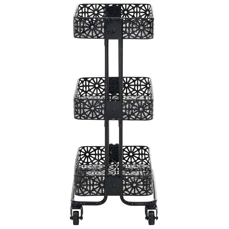 3 Tier Metal Serving Cart in Distressed Glossy Black X44837