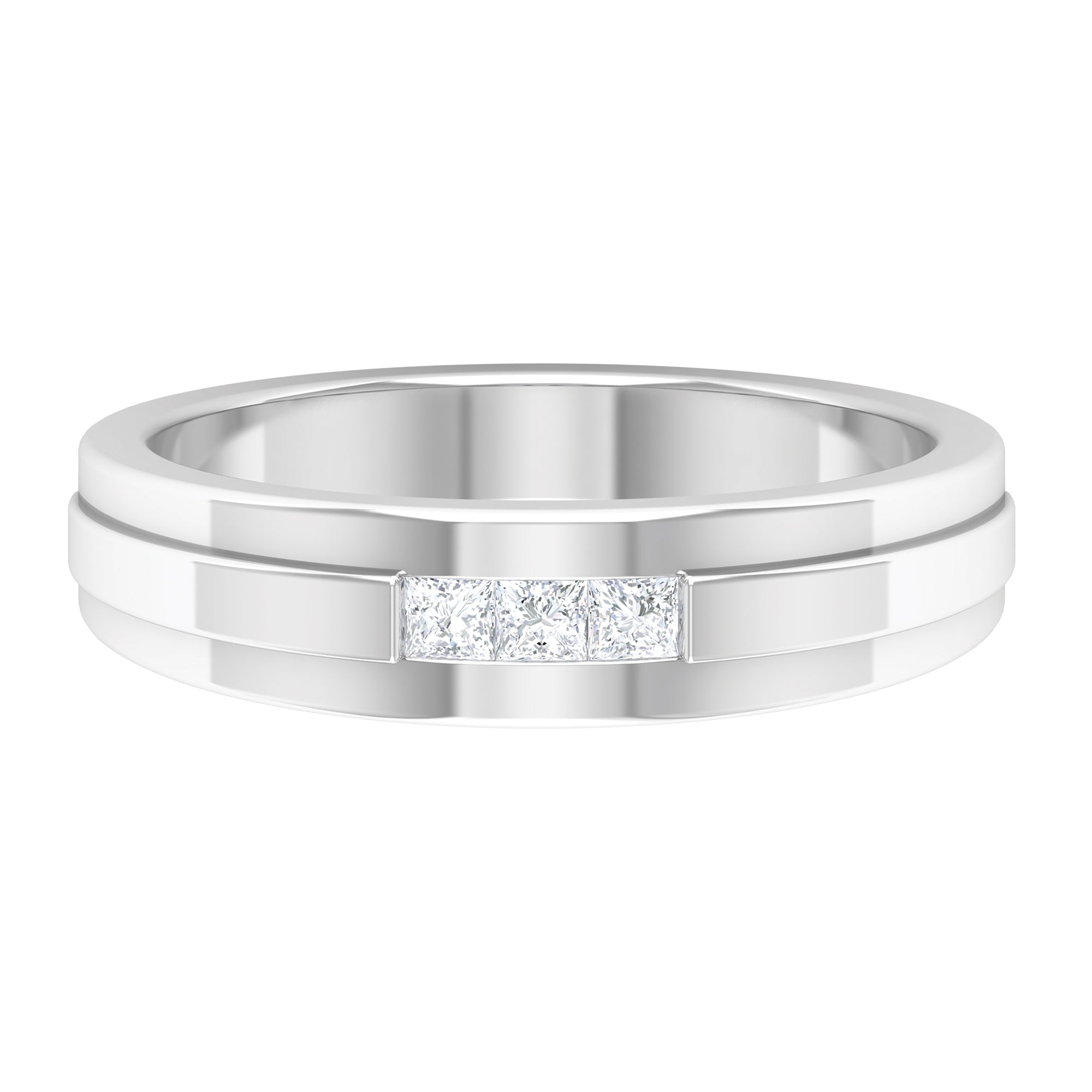 925 Sterling Silver Princess Cut Moissanite Band Ring A1829