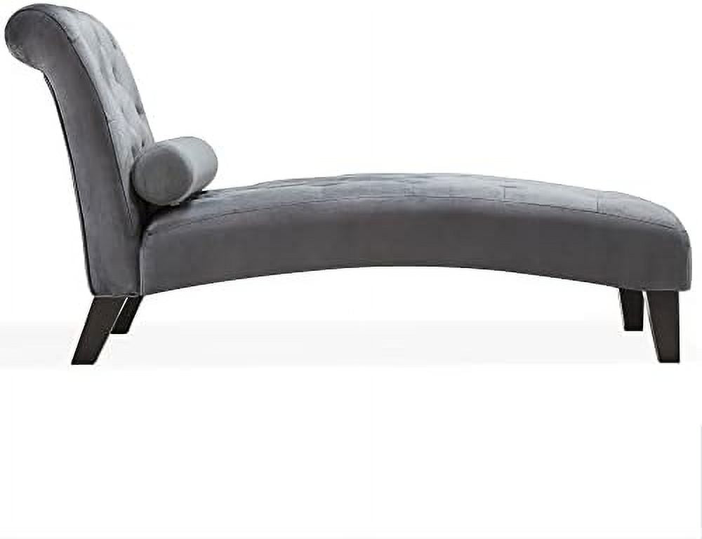 Beige Upholstered Chaise Lounge Sofa with Button Tufted Back and Hardwood Legs H4456