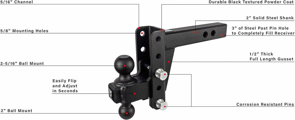 2.5" Adjustable Heavy Duty Trailer Hitch with Dual Ball A23006