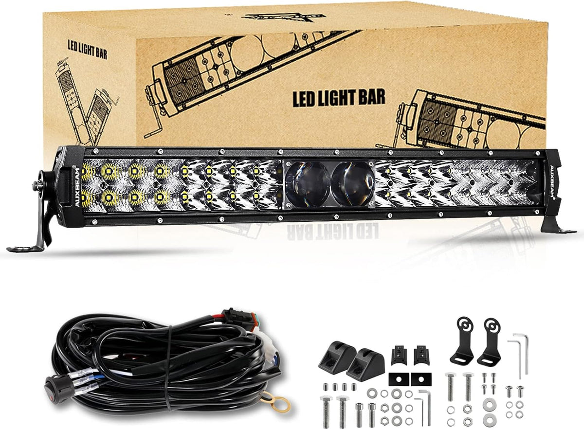 22 Inch 128W Waterproof Dual Row Spot Flood Combo LED Work Lights with Wiring Harness L430