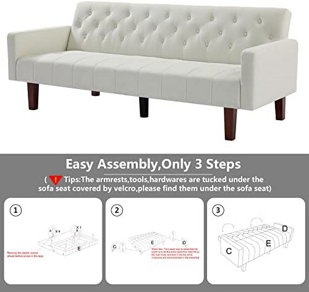 Grey Linen Upholstered Futon Sofa Bed 74" Tufted 3 Seater L37098