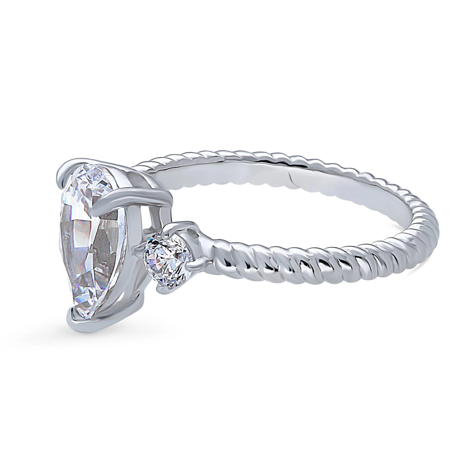 Sterling Silver Pear Cut Cubic Zirconia Woven Ring, Rhodium Plated Size 6 F658