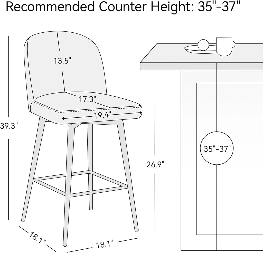 26 Inch Upholstered Bar Stools Set of 2 with Metal Legs Y538809