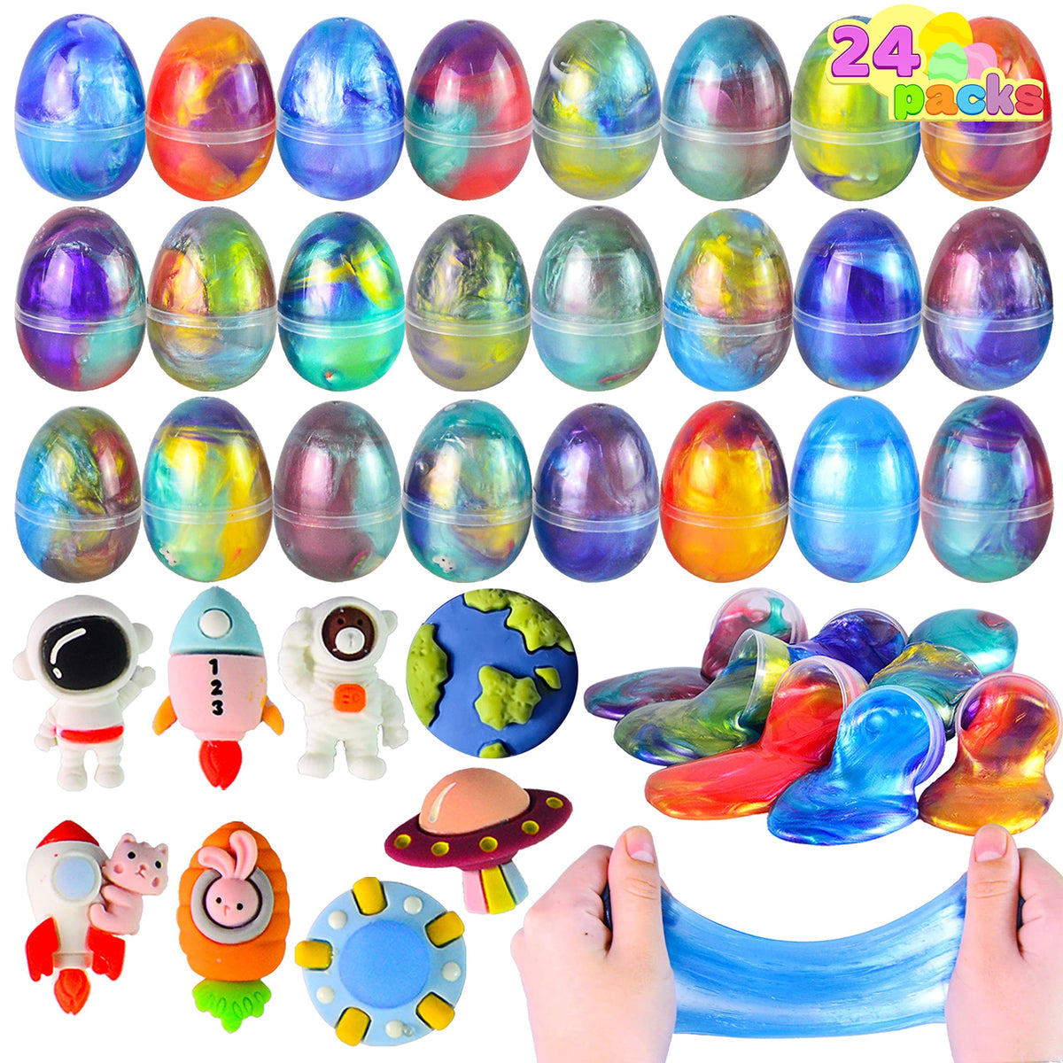 24 Packs Galaxy Slime Eggs with Putty Slime and Toys B72043