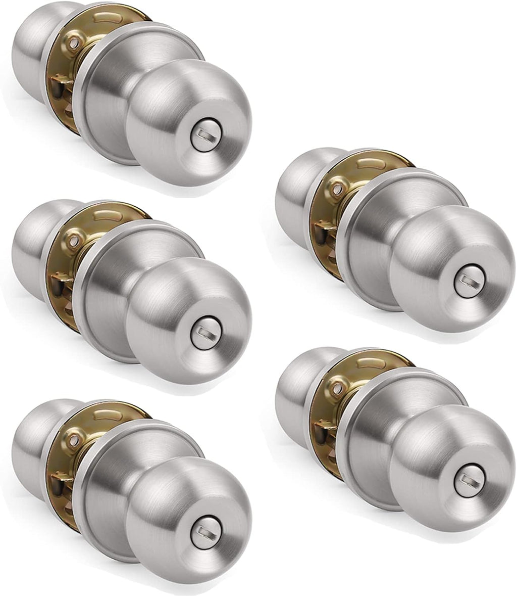 5 Pack Round Door Knobs with Lock in Satin Nickel U7022