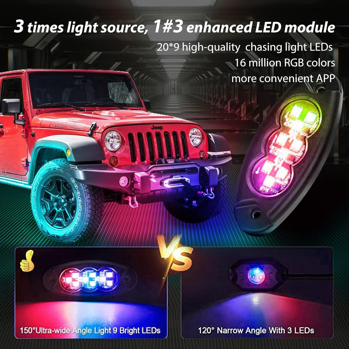 20 Pods Waterproof RGB LED Rock Lights for Car E1387